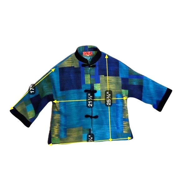 Vintage Wool Blend Geometric Print Jacket With Mandarin Collar & Frog Closure - Picture 11 of 11